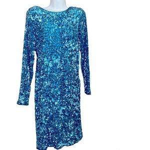 Eve’s Allure teal/ turquoise blue long sleeve sequin dress